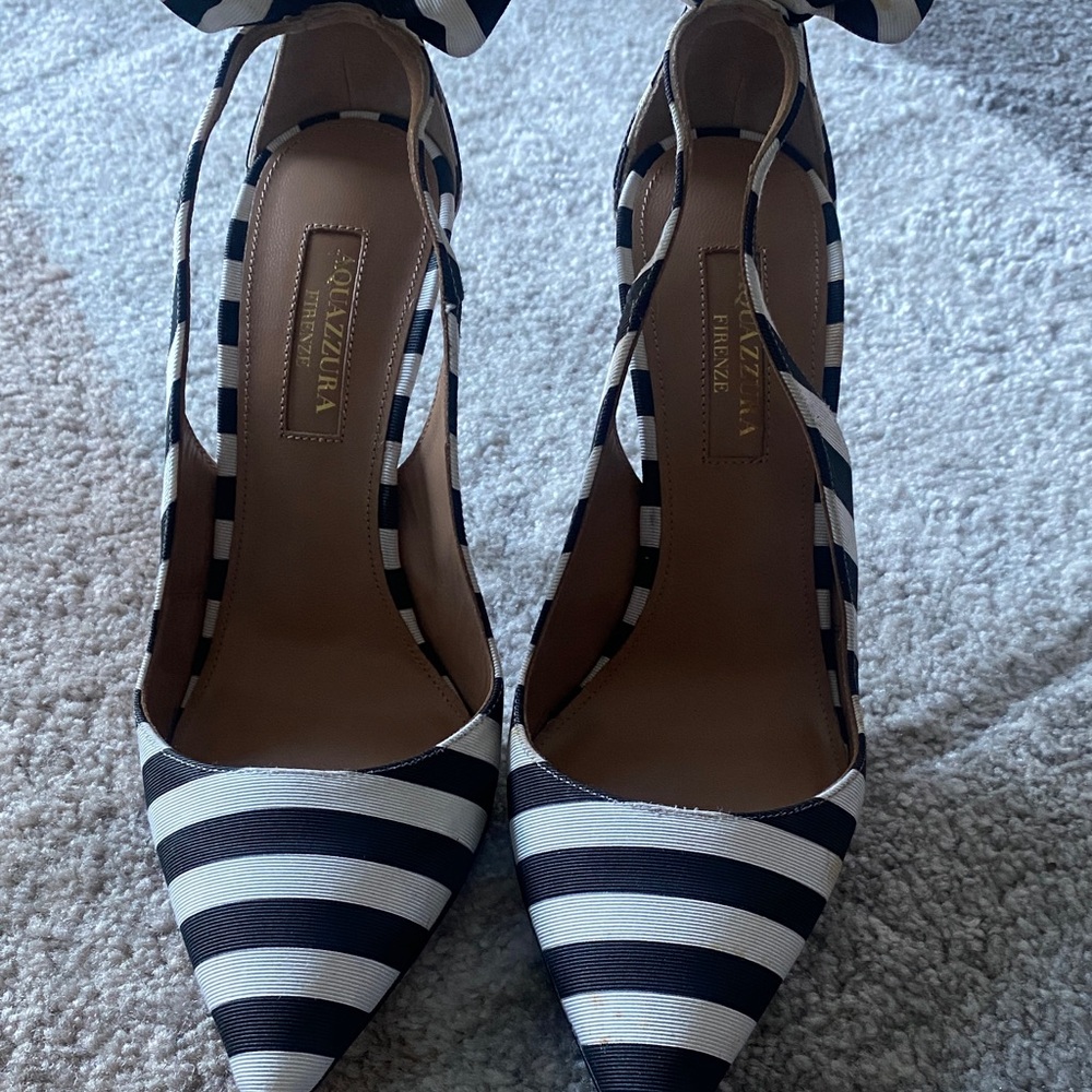Aquazzura Striped Heels with Bow Accent - Picture 3 of 4
